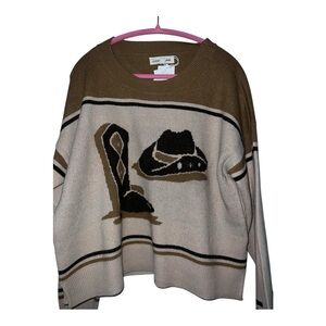 Lucky Brand Brown and Cream Graphic Sweater
